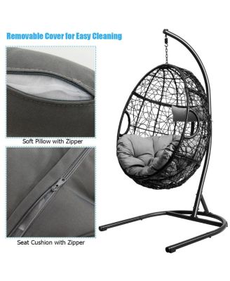 Hanging Cushioned Hammock Chair with Stand -Gray