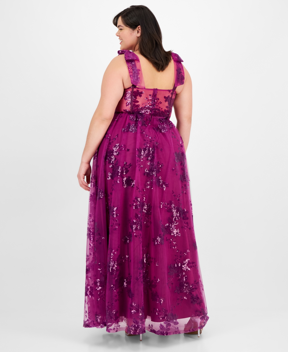 CITY STUDIOS PLUS SIZE SEQUIN TULLE CORSET GOWN, CREATED FOR MACY'S 