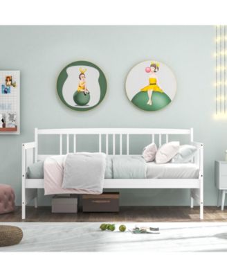 Twin Size Wooden Slats Daybed Bed with Rails-White