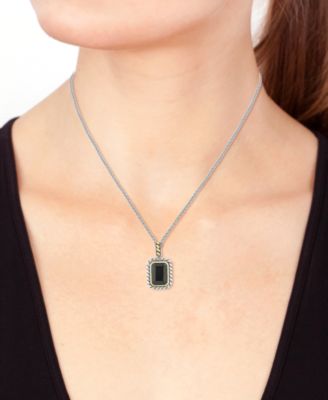 EFFY&reg; Onyx Rope-Framed 18" Pendant Necklace in Sterling Silver & 14k Gold-Plate