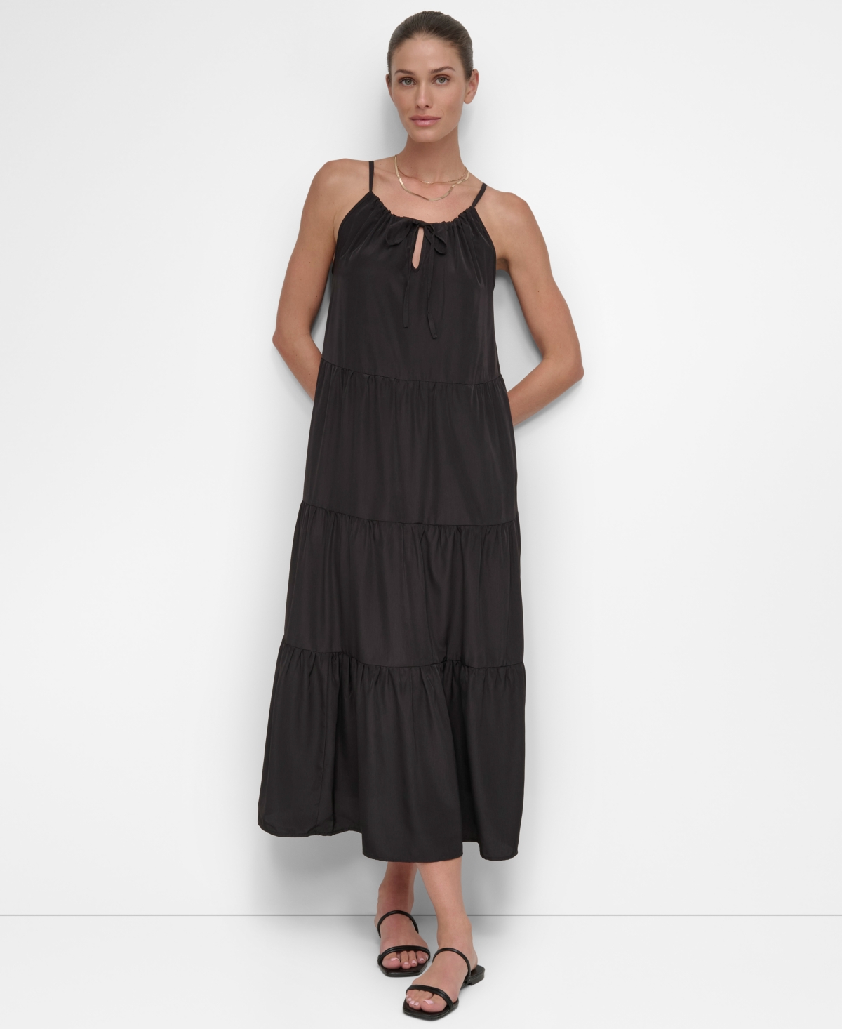 DKNY WOMEN'S TIERED MAXI DRESS SWIM COVER-UP 