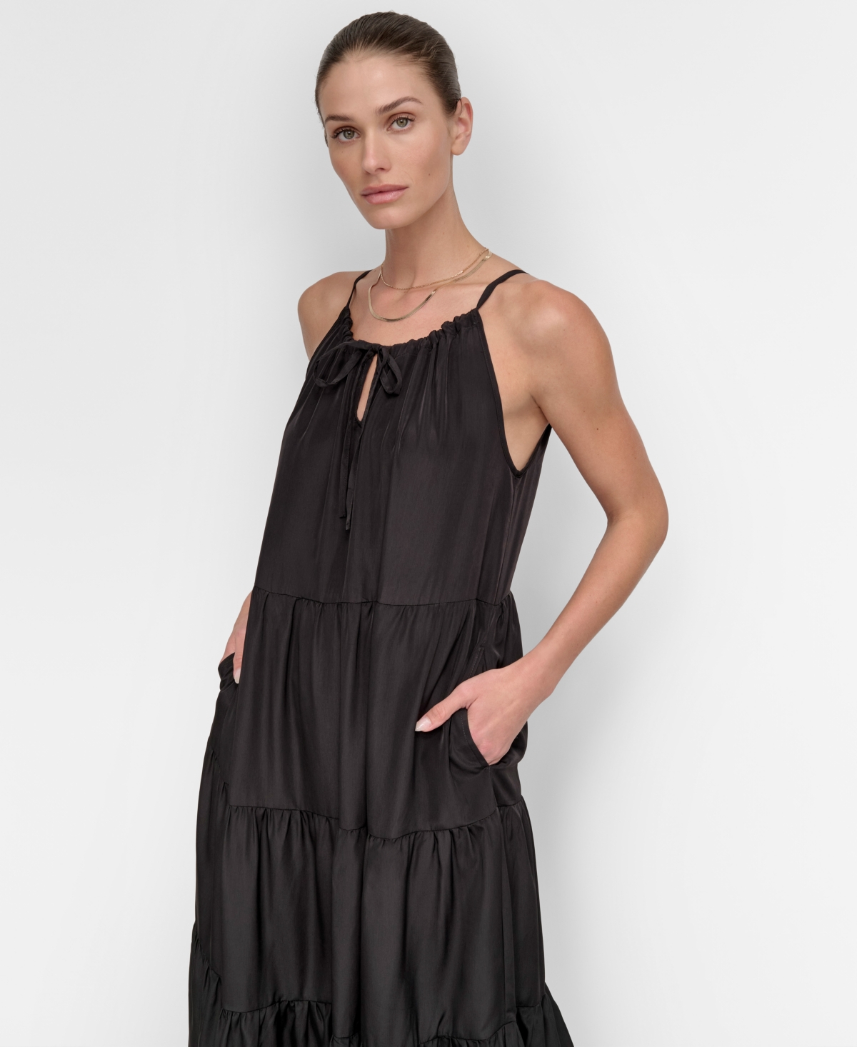 DKNY WOMEN'S TIERED MAXI DRESS SWIM COVER-UP 