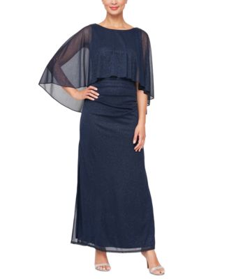 SL Fashions - Petite Sparkle Mesh Capelet Gown