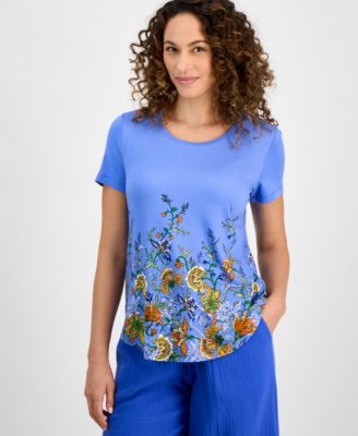 JM Collection - Petite Mirella Cascade Floral Print Top