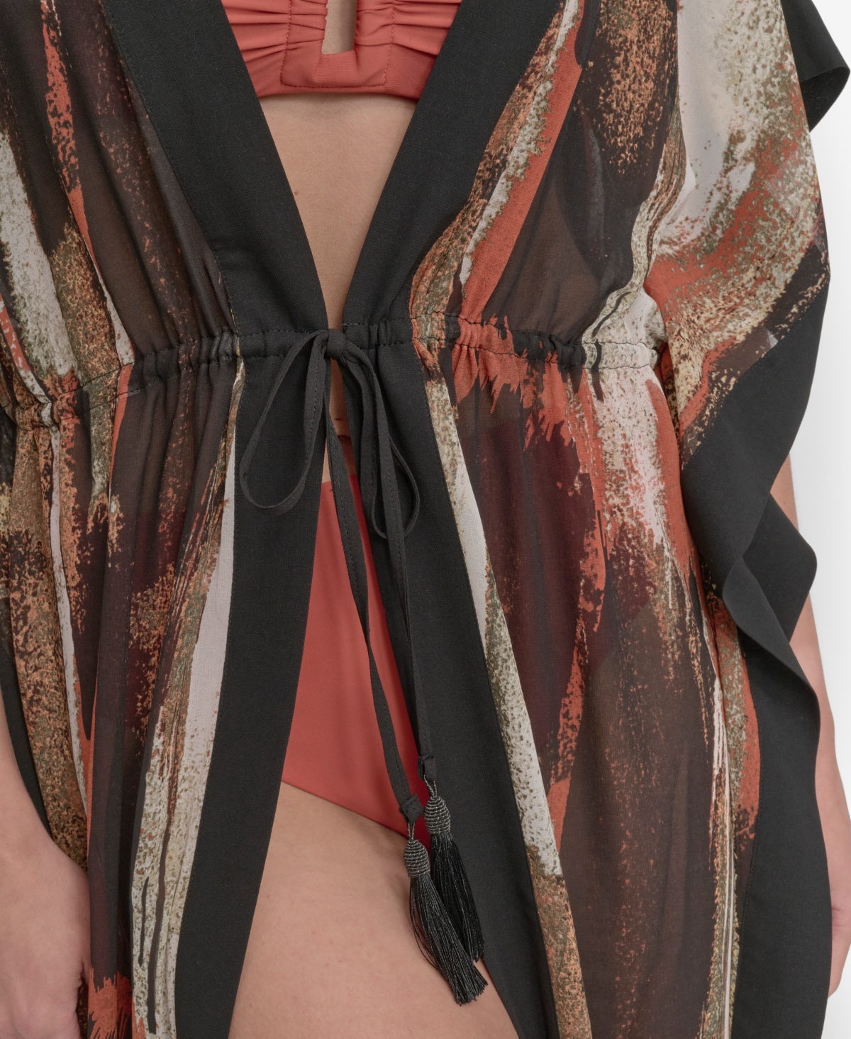 Shop Dkny Women's Tie-front Cover-up Kaftan In Paint Stroke (truffle,black Multi)