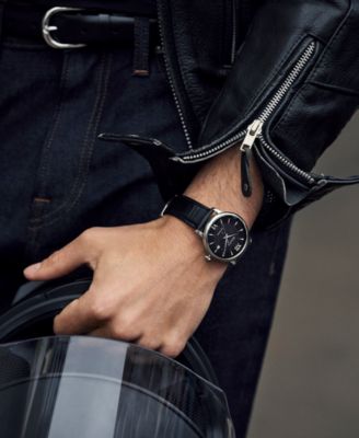 Unisex Automatic Hudson Black Leather Strap Watch 39mm