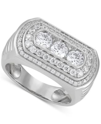 Grown With Love - Men's Lab Grown Diamond Three Stone Halo Ring (2 ct. t.w.) in 10k White Gold