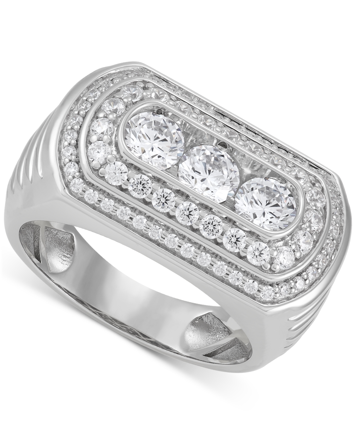Men's Lab Grown Diamond Three Stone Halo Ring (2 ct. t.w.) in 10k White Gold - White Gold