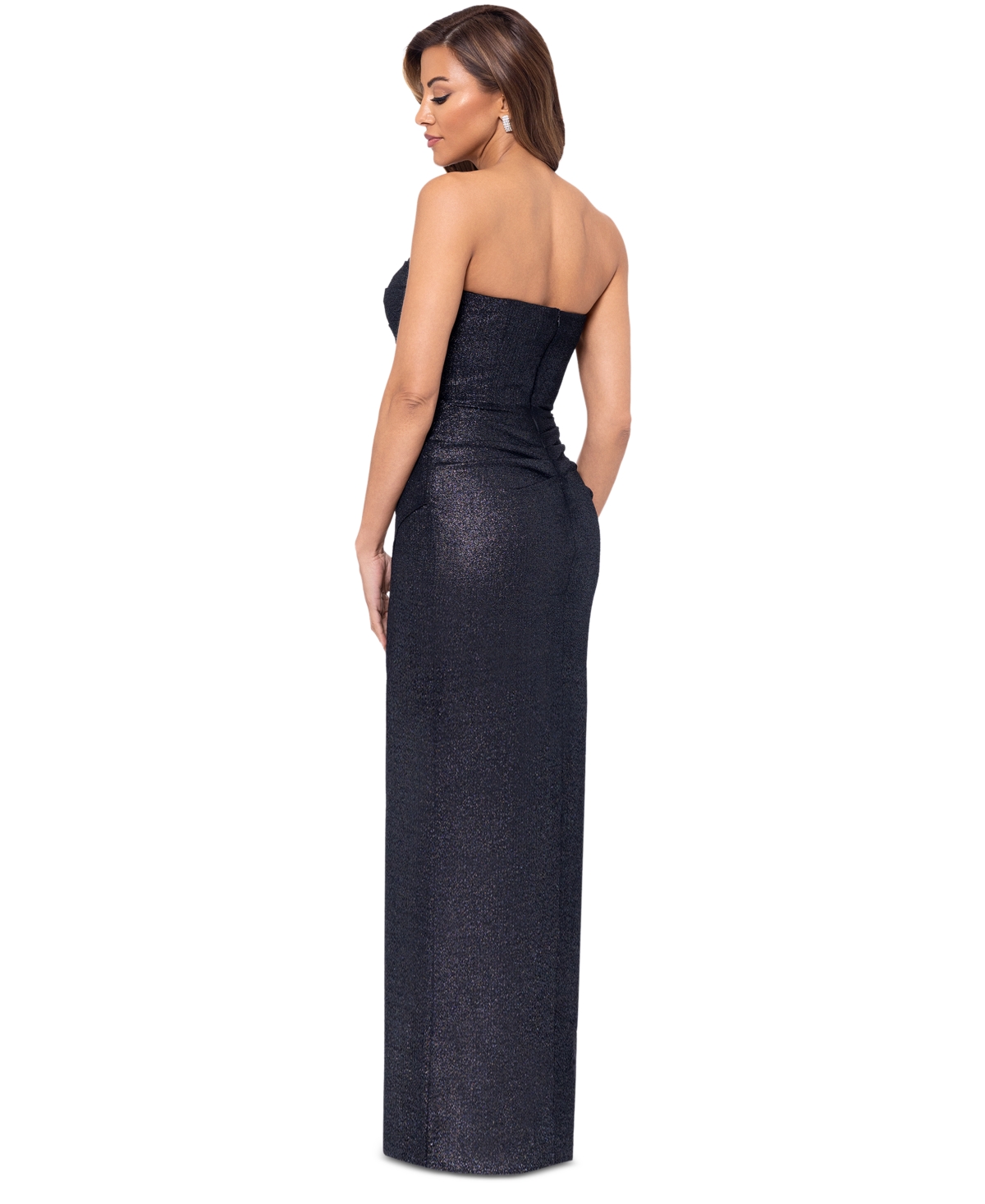 Xscape Women's Metallic Strapless Gown -Silver