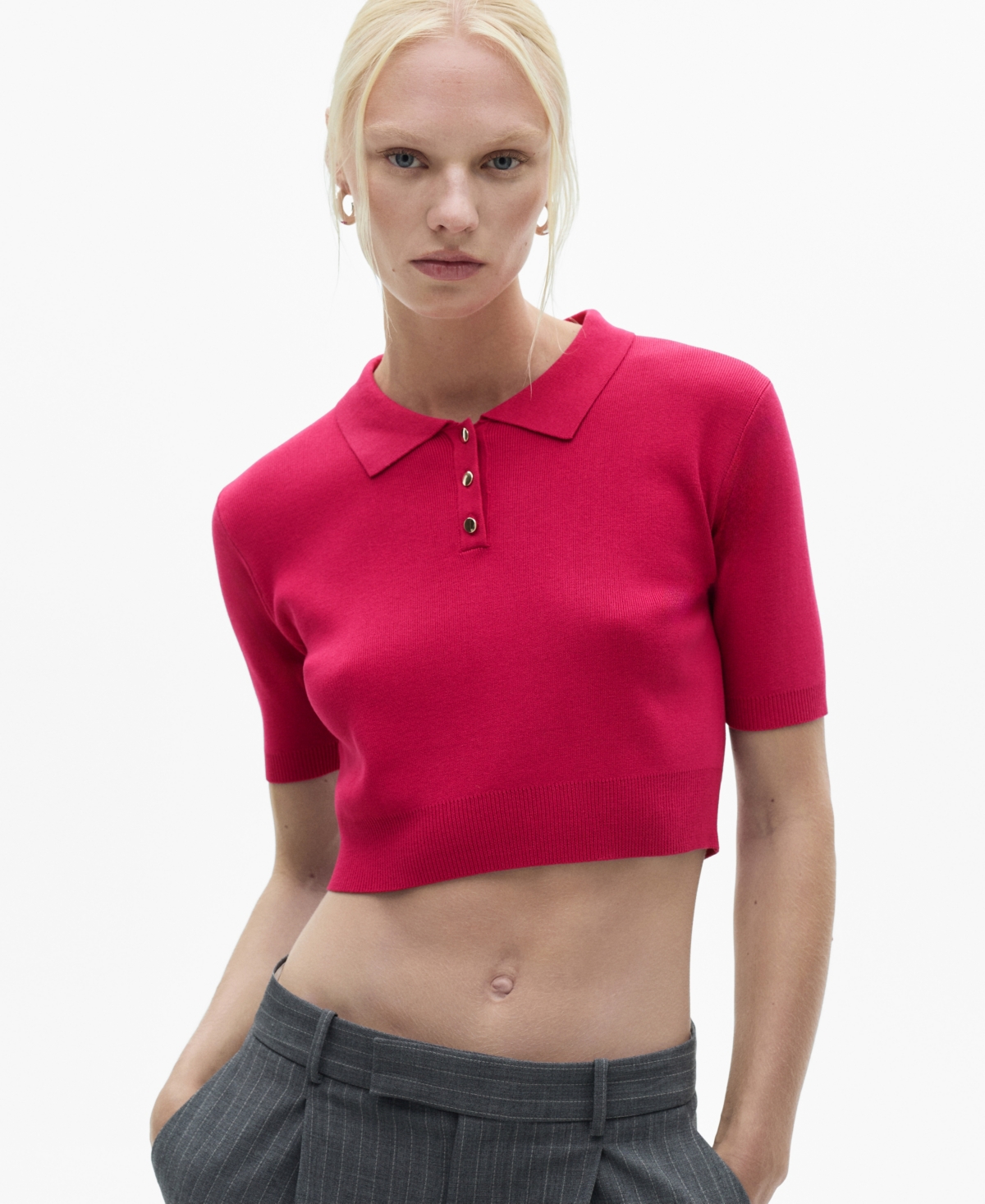 Mango Women's Cropped Knitted Polo Shirt