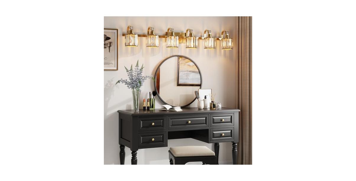 gaomon CrystalBathroom Vanity Light 6 Light Modern Bathroom Vanity Light Fixtures - Gold