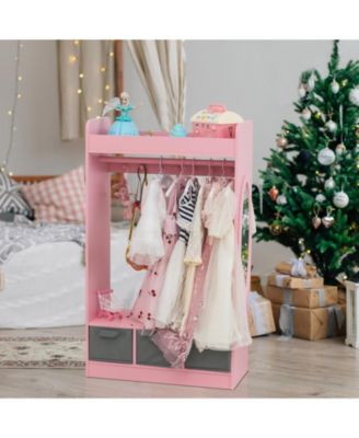 Kids Open Hanging Armoire Closet with Mirror, Costume Organizer Rack, Pink
