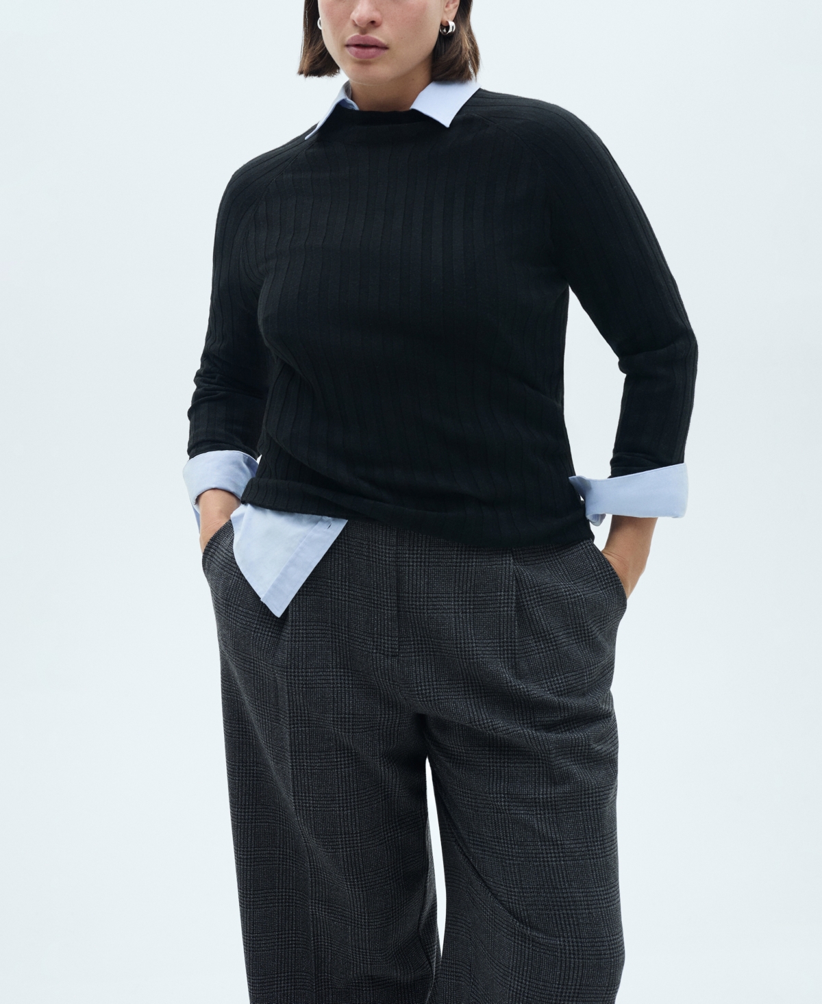 Mango Women's Tweed Straight Pants In Black