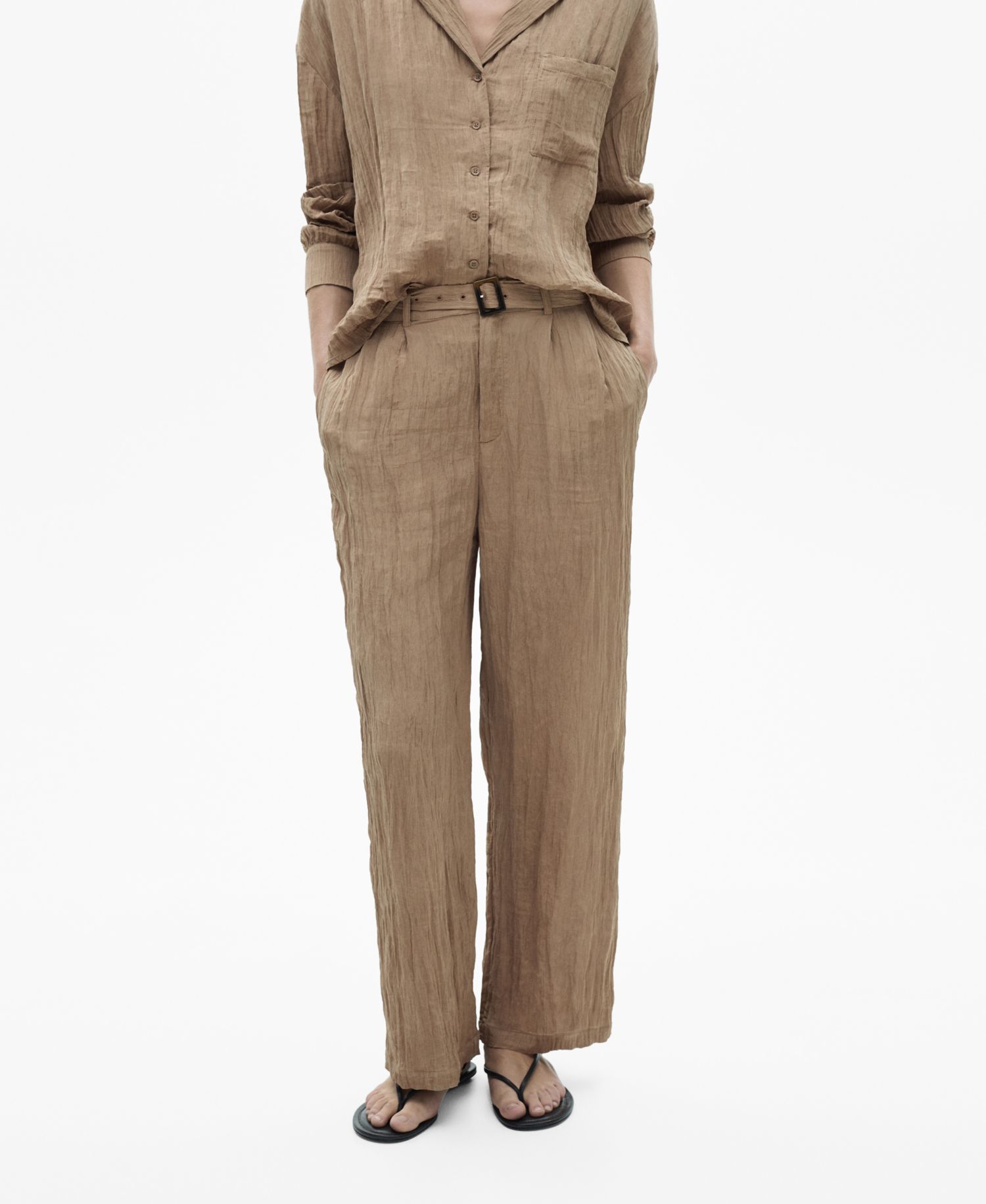 Women's Belt Detail Textured Pants