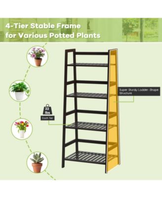 4-Tier Bamboo Plant Rack with Guardrails Stable and Space-Saving-Brown 19" x 12.5" x 45".