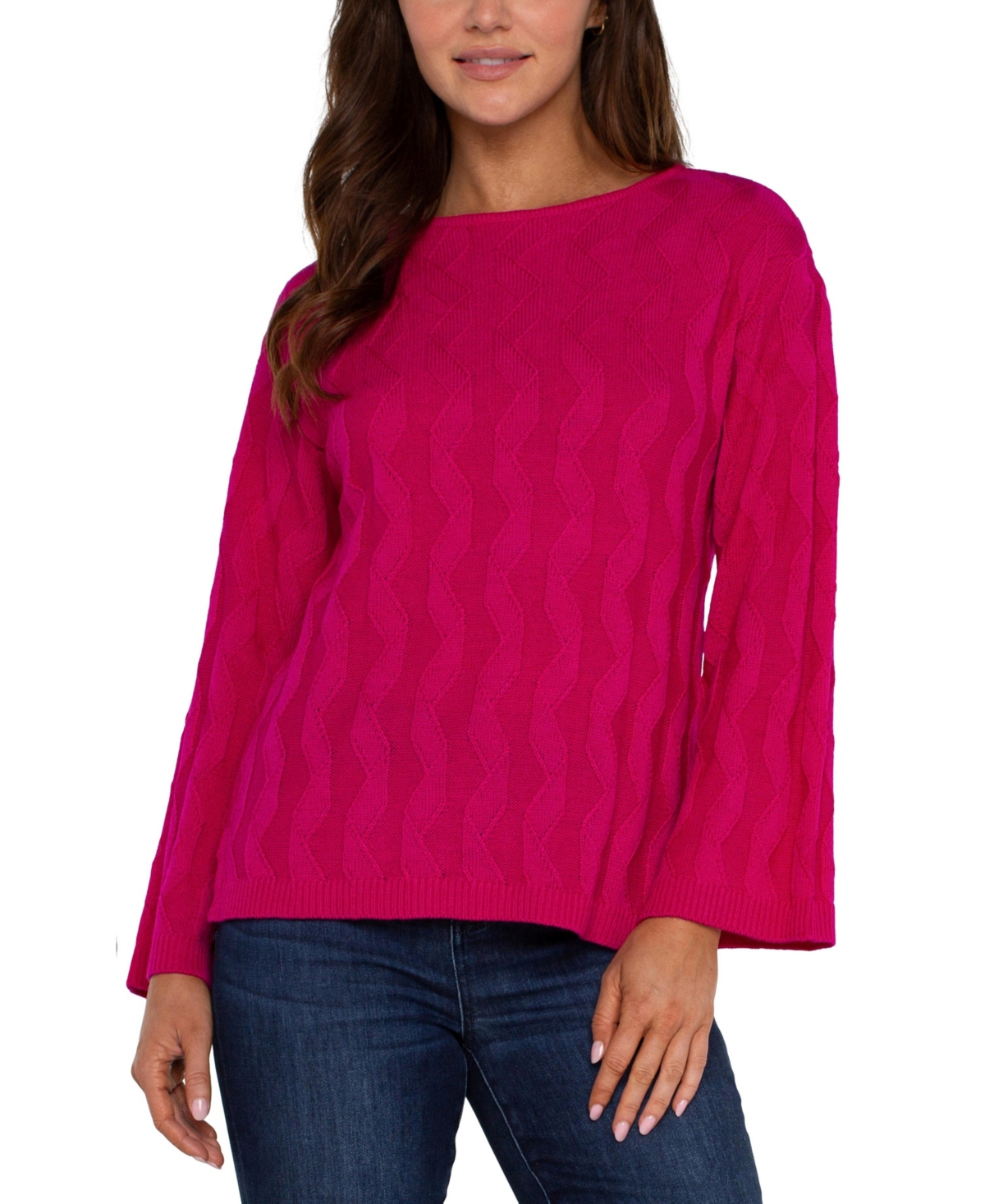 Liverpool Los Angeles Women's Long Sleeve Boat Neck Ribbon Cable Sweater