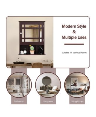 Wall Mounted and Mirrored Bathroom Cabinet-Brown