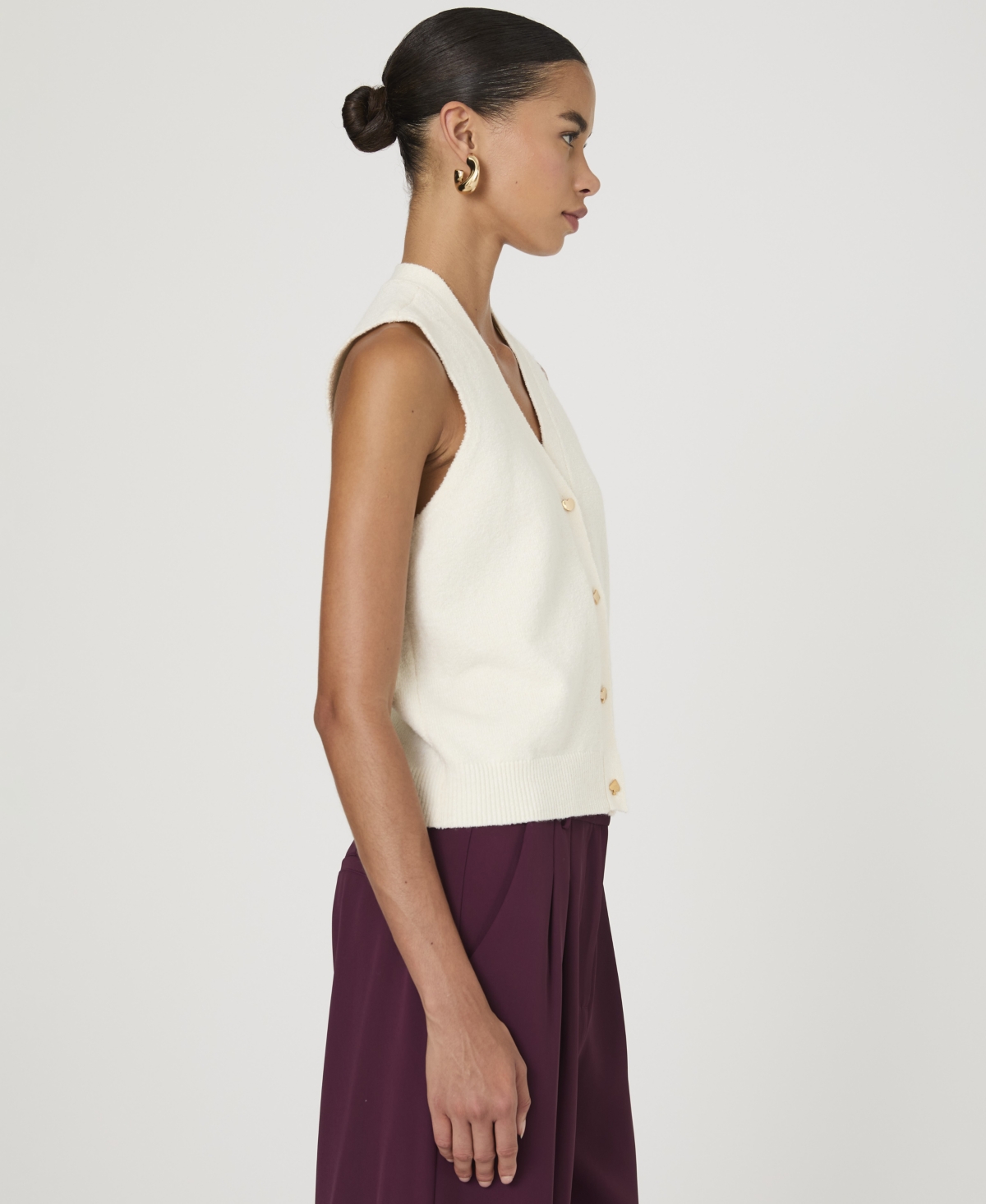 French Connection Vhari Button Down Vest  Knitwear In Porcelain Cream