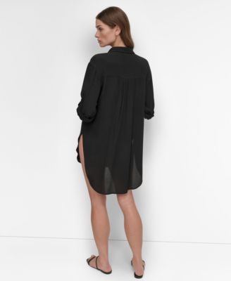 Women's Gauze Collared Button-Front Beach Shirt