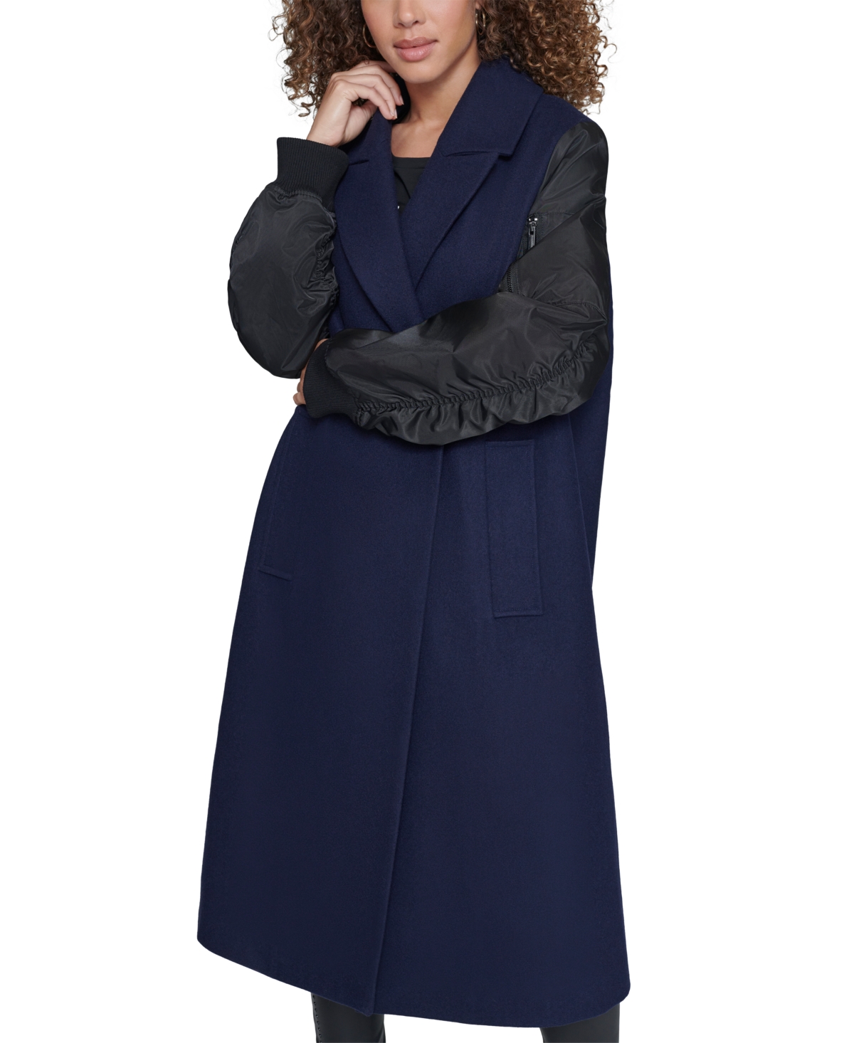 Shop Karl Lagerfeld Women's Double-breasted Notch-collar Coat In Navy
