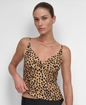 DKNY - Women's O-Ring-Trim Crossover Ruched Tankini Top