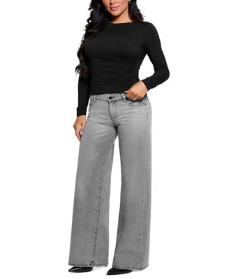 GUESS Women's Mid-Rise Sexy Palazzo Shimmer Wide leg Jeans - Macy's