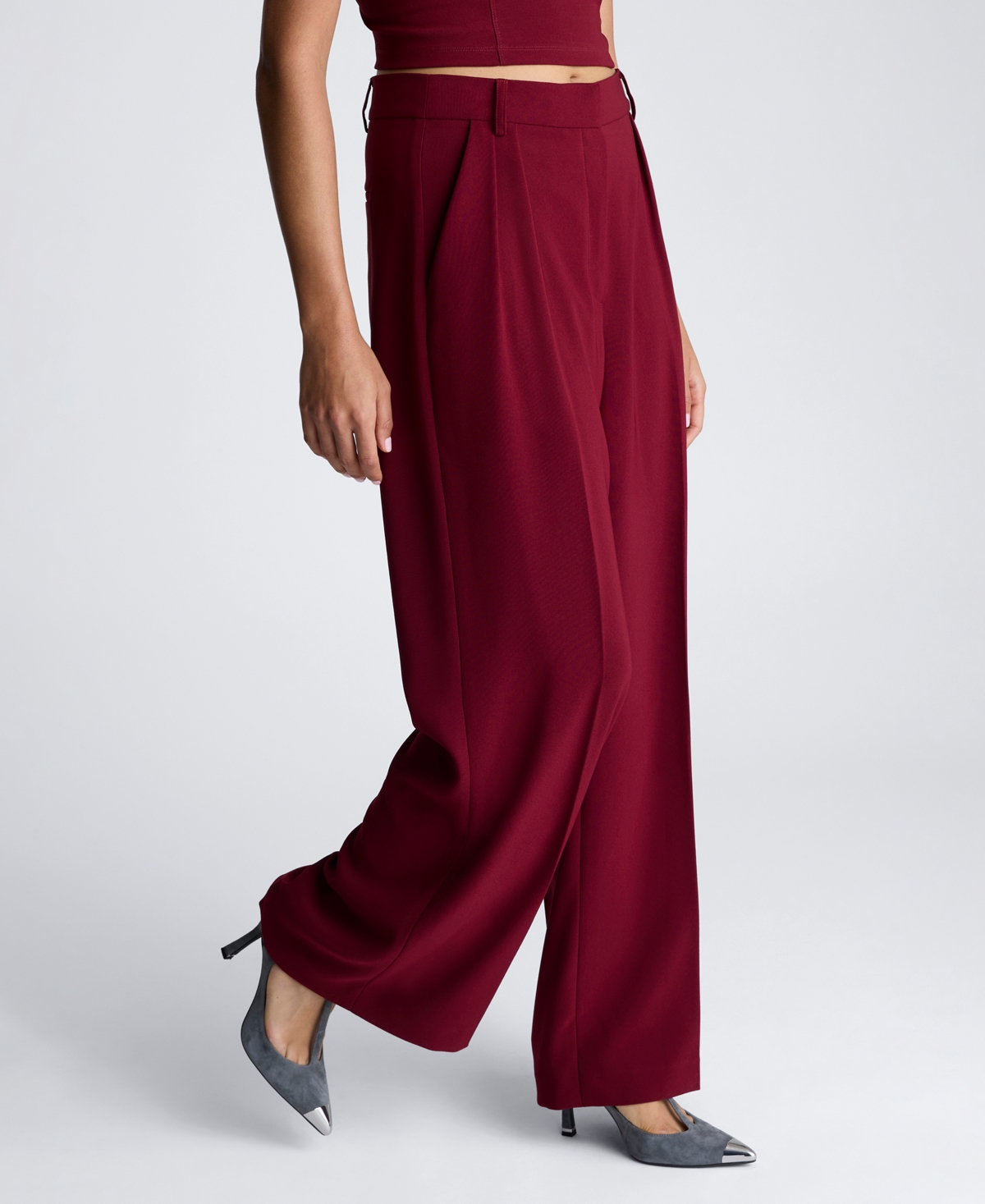 Kenneth Cole Women's High Rise Fly Front Wide Leg Pants