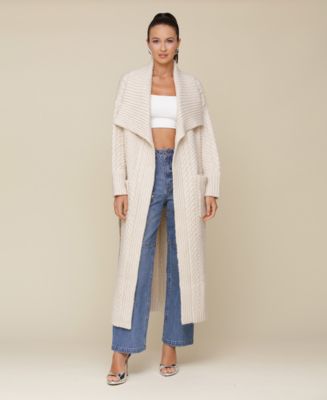 TARSE Women's Open Front Cardigan – Cable Knit Chunky Sweater Coat With Pockets, Long Sleeves