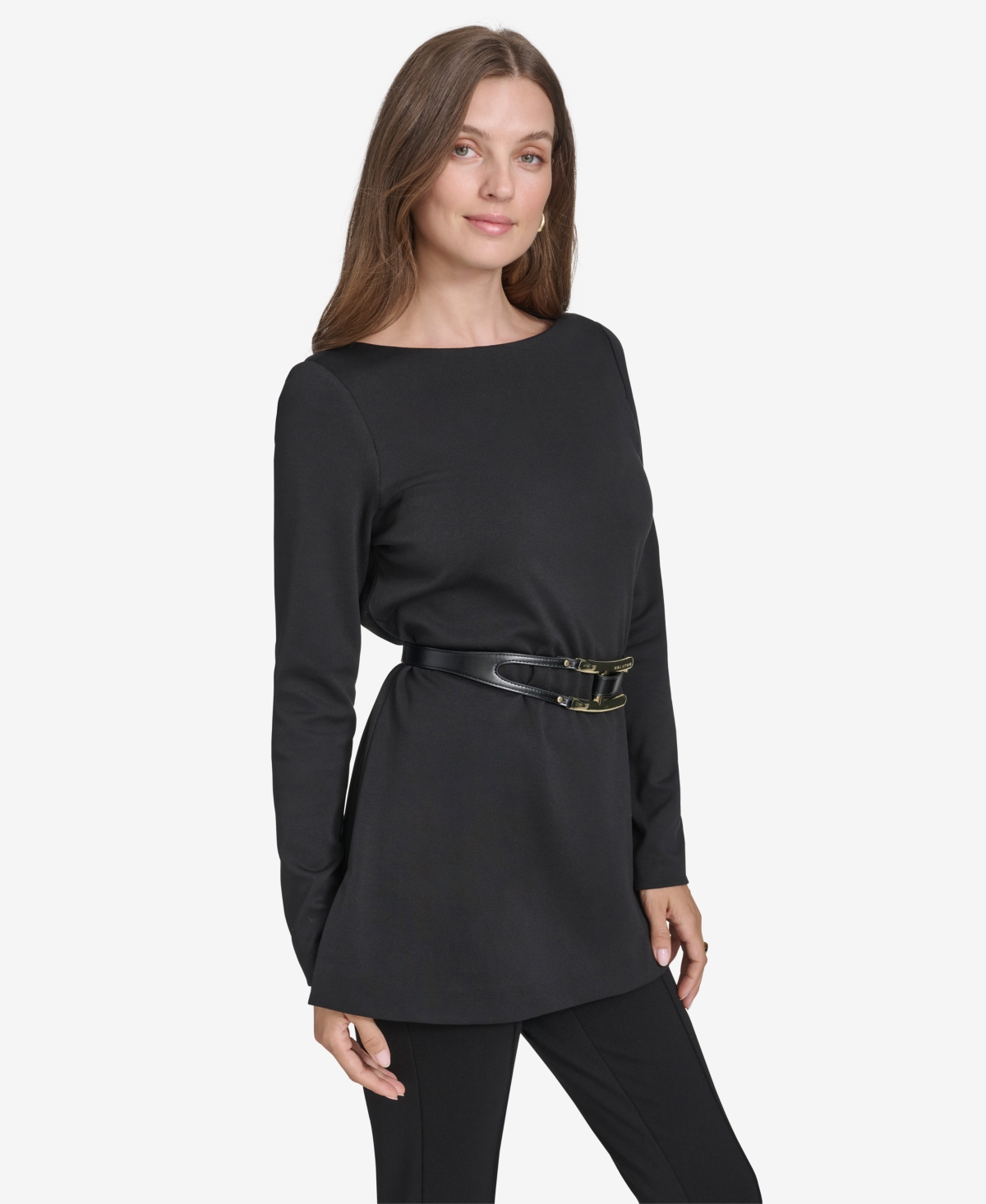 Halston Women's Logo Belt Boat-Neck Top