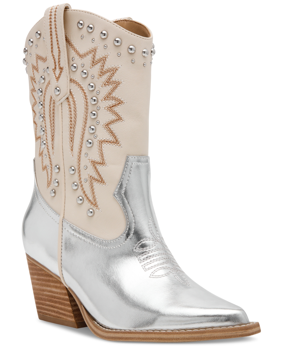 Women's Aledo Contrast Stitch Studded Cowboy Boots - Silver Multi