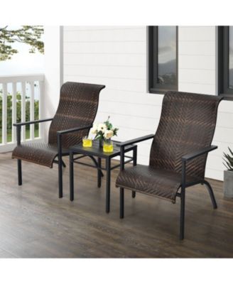 3 Pieces Patio Rattan Bistro Set with High Backrest and Armrest