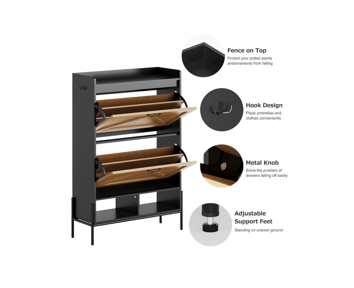 gaomon Shoe Cabinet Shoe Cabinet with 2 Flip-Up Drawers, Entryway Cabinet with Shoe Storage, Freestanding Organizer with Metal Legs for Entryway, Narr