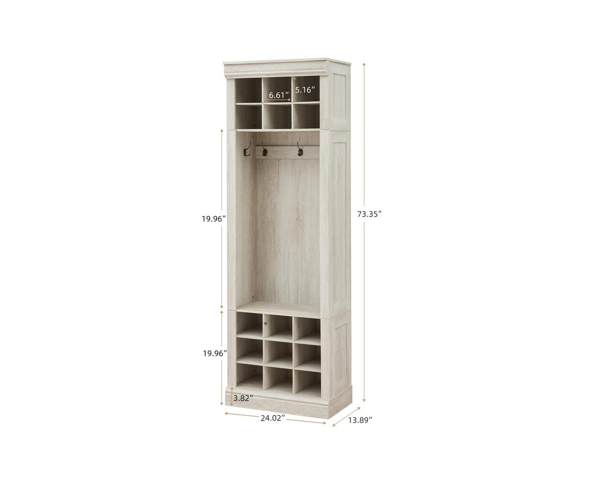 gaomon Shoe Cabinet, Entryway Shoe Storage Cabinet with Coat Rack, 15 Cubbies and 5 Hooks, Freestanding Tall Shoe Organizer Cabinet for Entryway, Hall