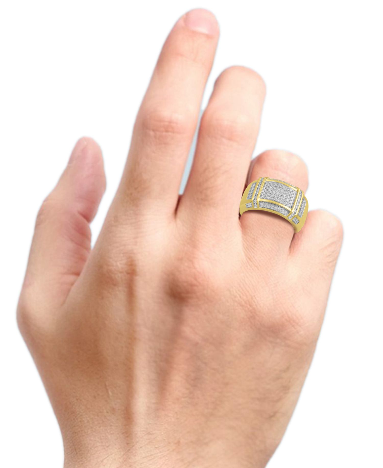 Men's Diamond Cluster Ring (1/2 ct. t.w.) in 18k Yellow Gold-Plated Sterling Silver (Also in Sterling Silver)
