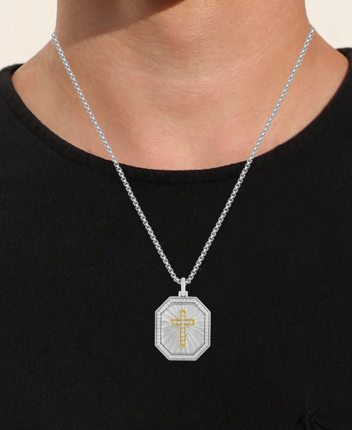 Macy's Men's Diamond Cross Medallion 22" Pendant Necklace (1/2 Ct. T.w.) In Sterling Silver In Silver