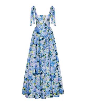 Women's Blue Hydrangea Strapped Maxi Dress