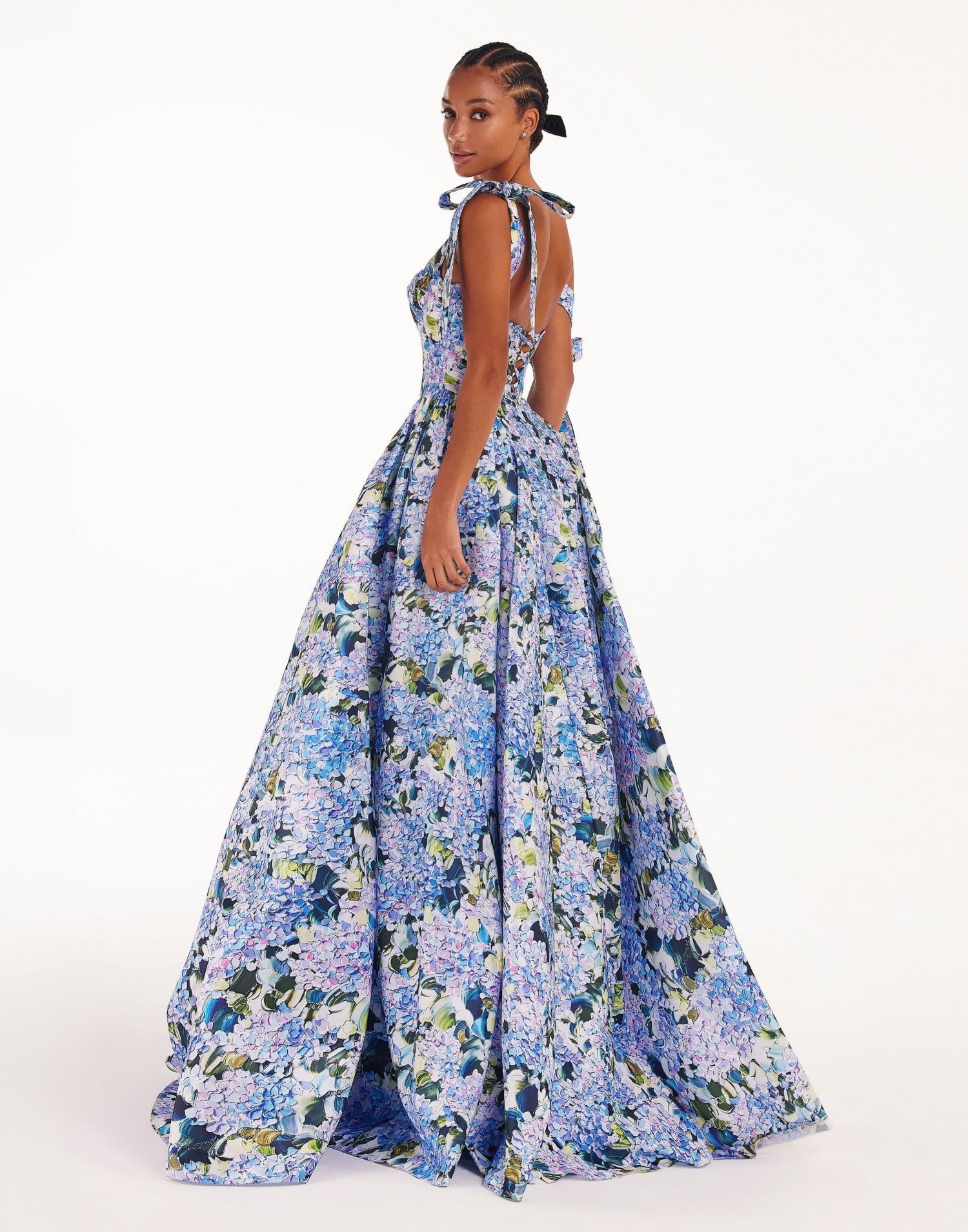 Womens Blue Hydrangea Strapped Maxi Dress