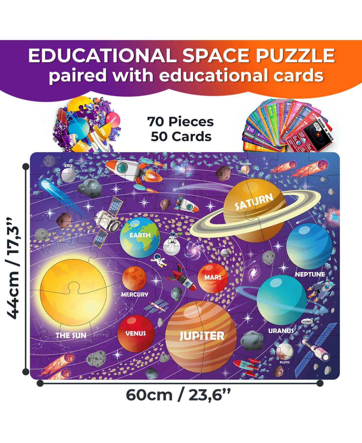 Детский пазл Quokka World Map 70 Pieces Jigsaw Puzzle, Ages 3+, цвет: Космический — фото 3