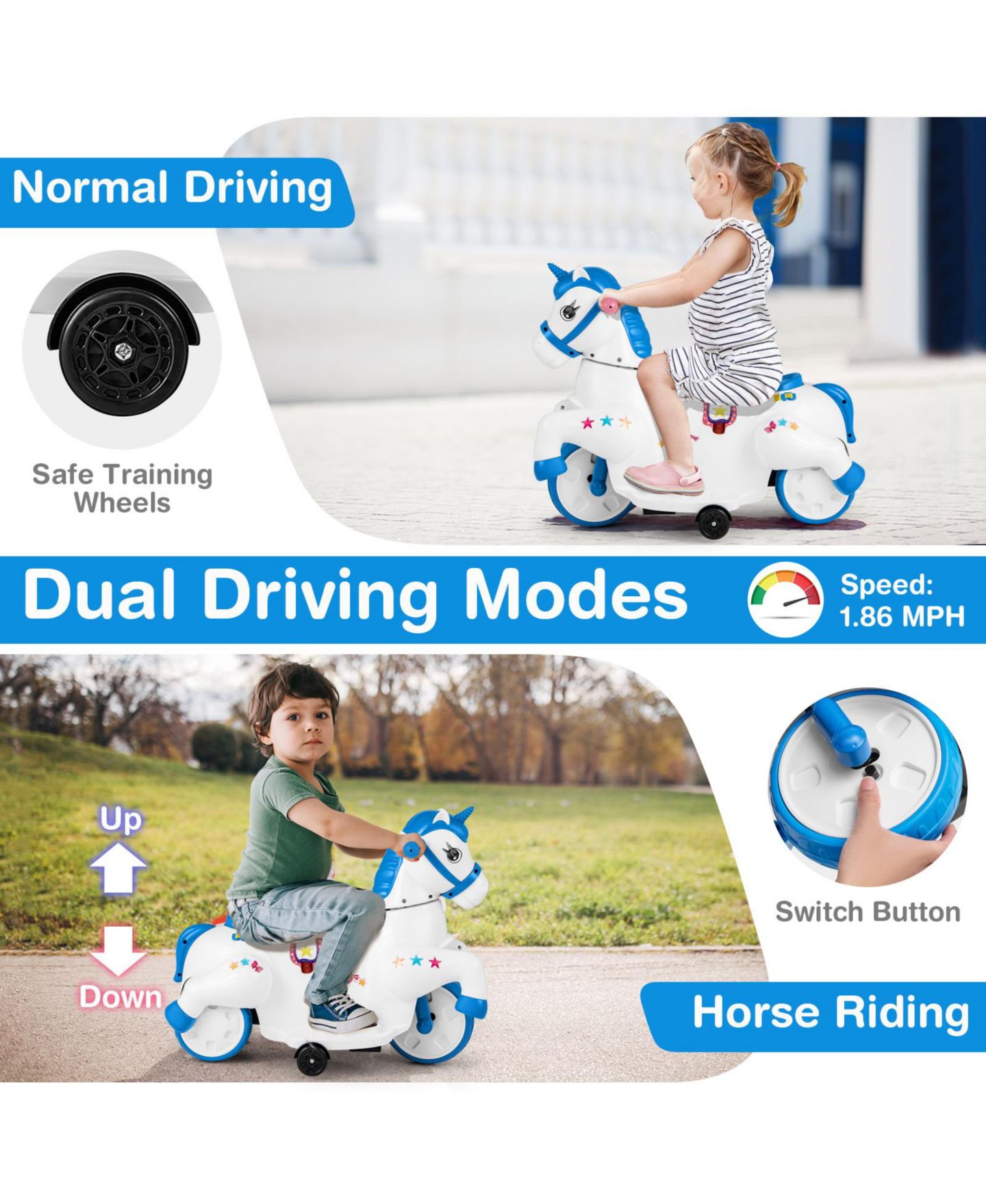 Детская игрушка HONGGE 12V Unicorn 2-in-1 Rocking & Riding Ride-On Toy, Ages 3+ — фото 4