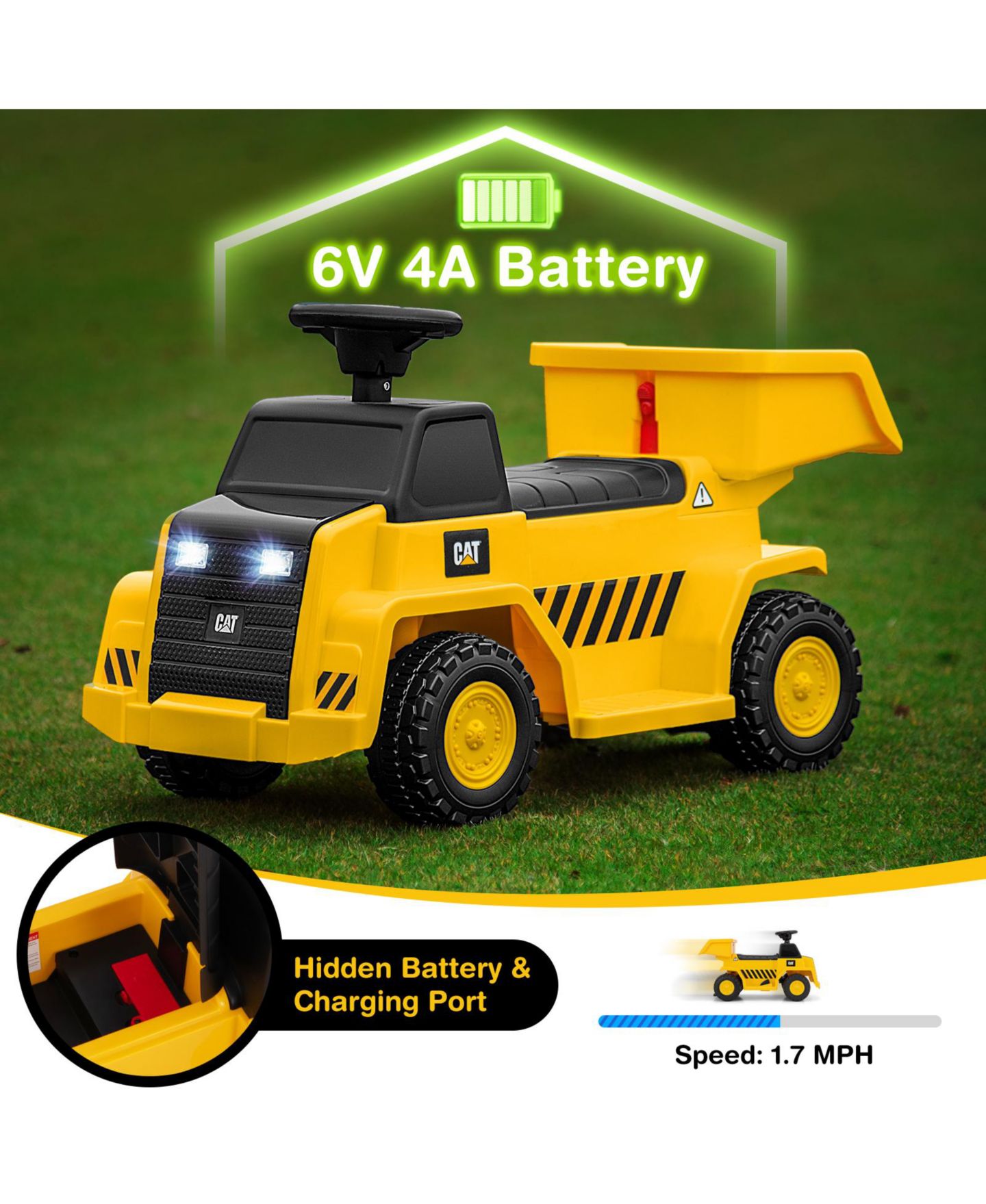 Детская игрушка HONGGE 6V Licensed Caterpillar Kids Ride On Construction Truck with Dump Bed — фото 9