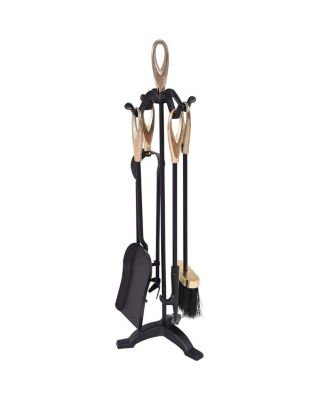 5 Pieces Stylish Gold Iron Fireplace Tools Set