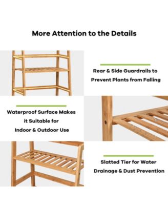 4-Tier Bamboo Plant Rack with Guardrails Stable and Space-Saving-Natural