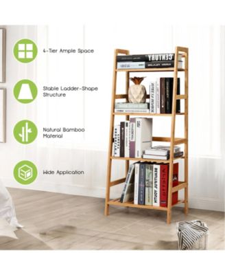 4-Tier Bamboo Plant Rack with Guardrails Stable and Space-Saving-Natural