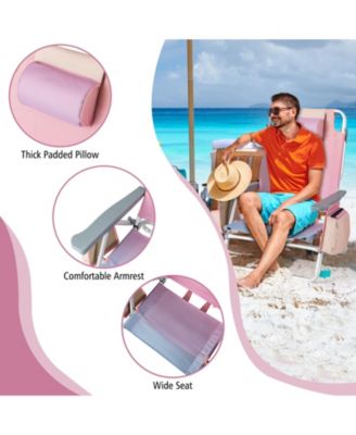 2 Packs 5-Position Outdoor Folding Backpack Beach Table Chair Reclining Chair Set-Pink