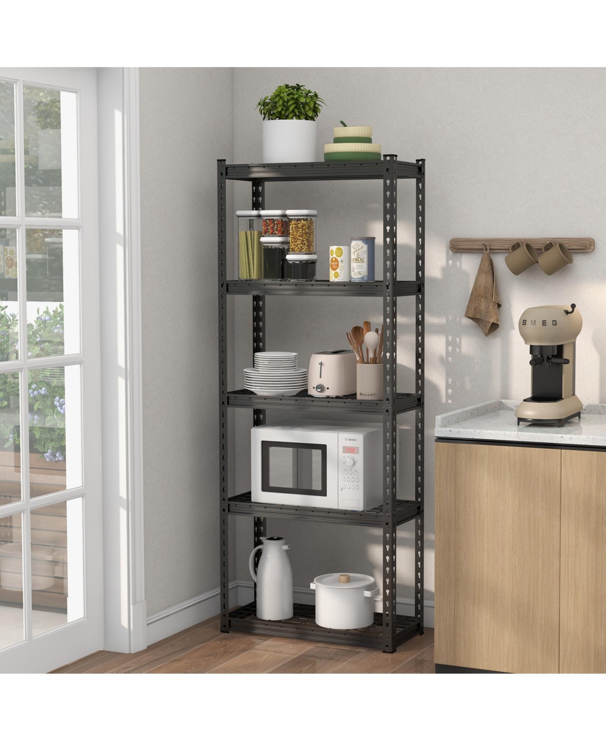 Sugift 5-Tier Heavy Duty Wire Storage Racks with Anti-slip Foot Pad- Black