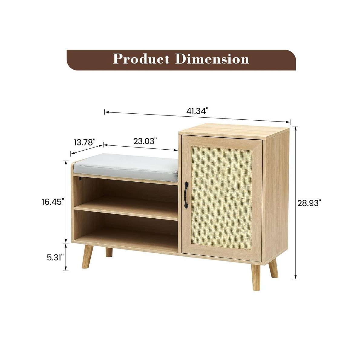 gaomon Rattan Shoe Storage Bench, Modern Shoe Storage Cabinet with Cushion and Adjustable Shelves, Narrow Shoe Organizer with Cabinet for Entryway, Ha