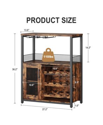 3-Tier Wine Bar Cabinet with LED Lights, Detachable Wine Rack and Storage Space,Retro