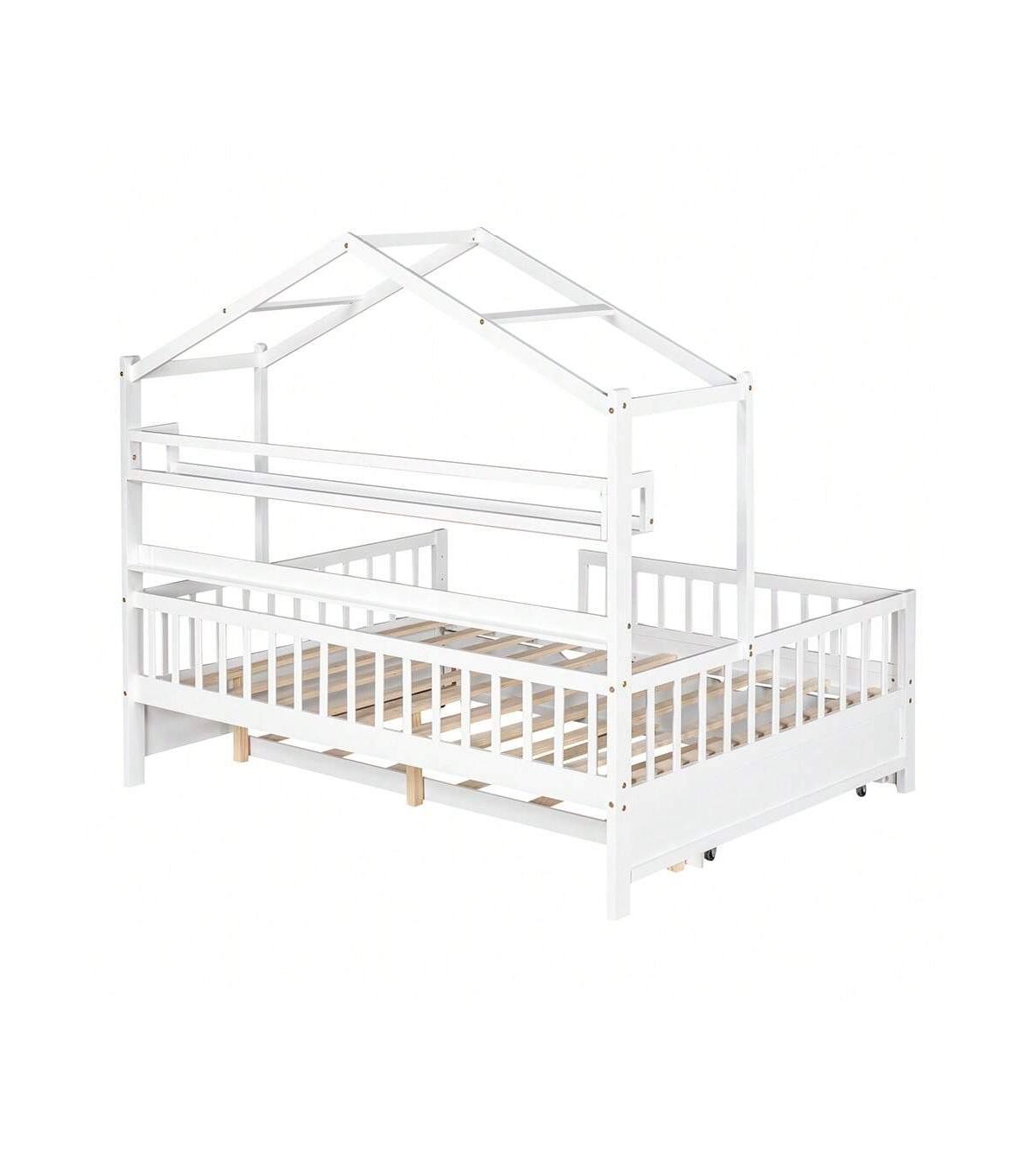 gaomon Size House Bed With Twin Size Trundle Wooden Size Platform Bed Frame With Storage Shelves For Kids Teens Girls Boys