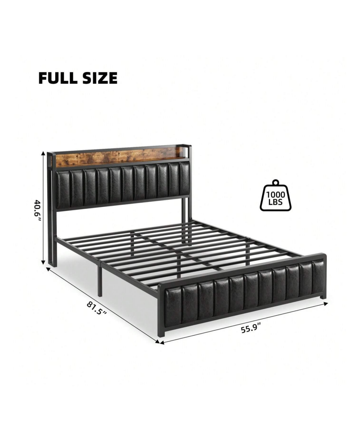 gaomon Full/Queen/King Size Bed Frame With Shelf Headboard And Charging Station, Industrial Upholstered Platform Bed With Outlets, Heavy Duty Metal Sl