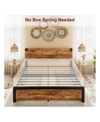 Full/Queen Bed Frame With 4 Drawers,Bed Frame With Storage, Full Metal Platform Bed Frame With Wood Headboard, Noise Free, No Box Spring Needed